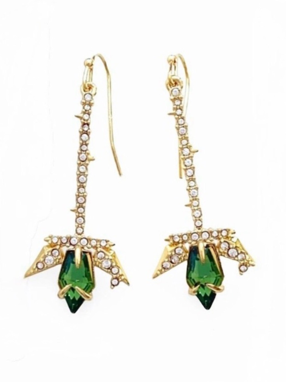 NEW Alexis Bittar Art Deco Pave Crystal Drop Earrings Gold Green Clear SB01